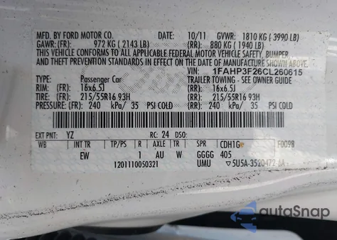 2012 Ford Focus Se из США, поврежденный, VIN 1FAHP3F26CL260615